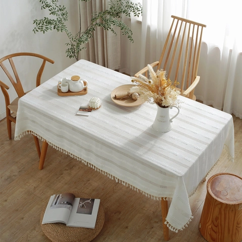 Nordisch Polyester Jacquard Hohlmuster Quasten Tischdecke Gestreift Geometrisch Rechteckig Staubdicht Dekorativ Tischdecke
