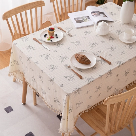 Pastoral Cream Sunflower Rectangular Tablecloth With Tassels Polyester Printed Jacquard Dustproof Decorative Dining Table Cloth