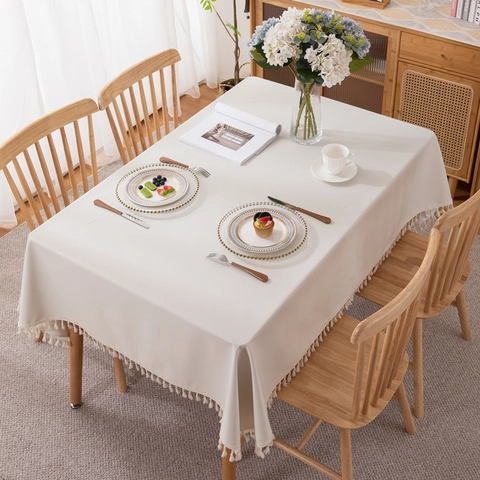 Mantel de PVC Impermeable Rectangular Cubierta de Mesa de Cuero Sintético Con Borlas Resistente al Aceite Color Sólido para Cocina