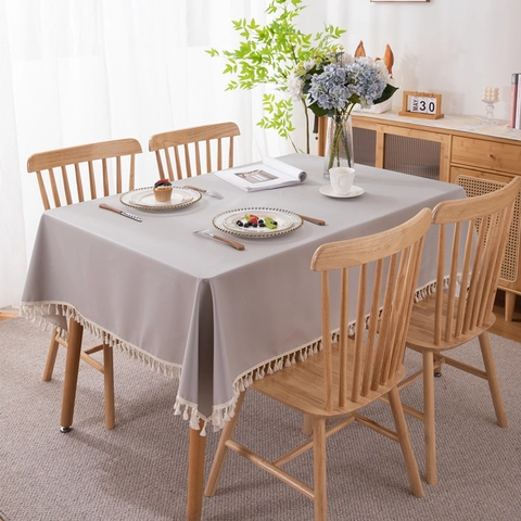Mantel de PVC Impermeable Rectangular Cubierta de Mesa de Cuero Sintético Con Borlas Resistente al Aceite Color Sólido para Cocina