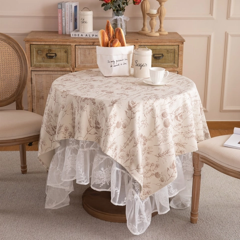 French Romantic Lace Printed Round Tablecloth Elegant Vintage Floral Polyester Table Cloth For Wedding Party Home Decor
