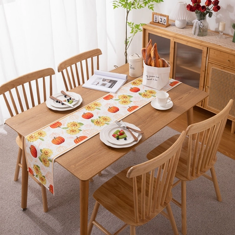 Runner da Tavolo del Ringraziamento Autunno Zucca Girasole Poliestere Stampato Raccolto Arancione Floreale Tovaglia Arredamento