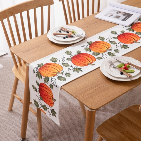 Runner da Tavolo del Ringraziamento Autunno Zucca Girasole Poliestere Stampato Raccolto Arancione Floreale Tovaglia Arredamento