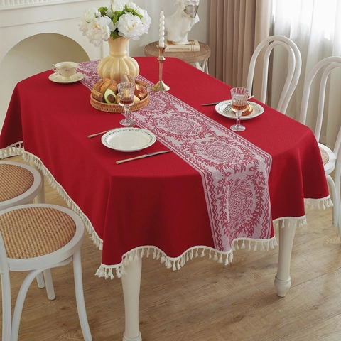 Retro Jacquard Bestickt Tischdecke Mit Quasten Polyester Blumenmuster Rechteckig Tischtuch Für Hochzeit Haus Deko