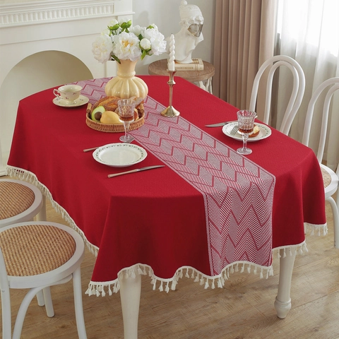 Retro Jacquard Bestickt Tischdecke Mit Quasten Polyester Blumenmuster Rechteckig Tischtuch Für Hochzeit Haus Deko