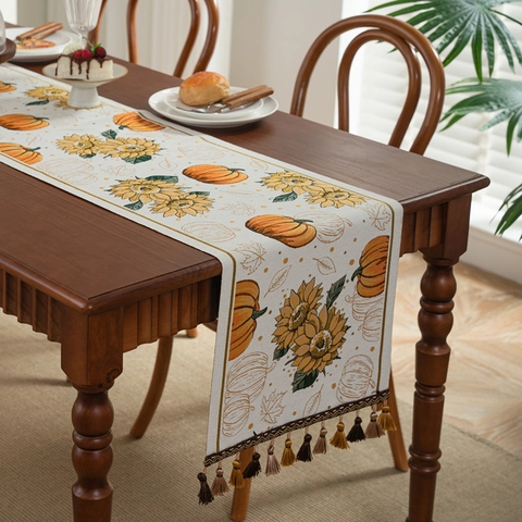 Polyester Jacquard Tischläufer Halloween Fledermaus Kürbis Erntedankfest Sonnenblume Quasten Home Party Esszimmer Deko