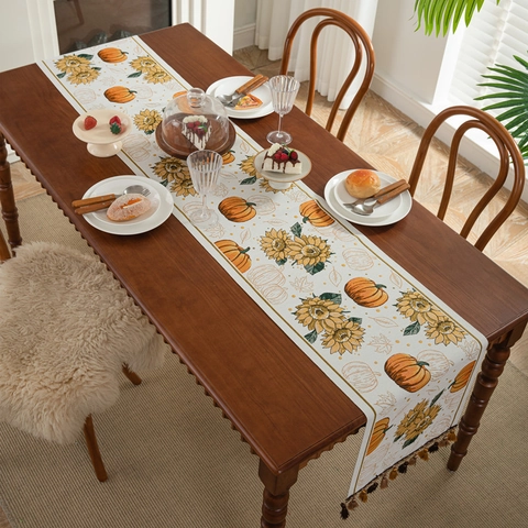 Polyester Jacquard Tischläufer Halloween Fledermaus Kürbis Erntedankfest Sonnenblume Quasten Home Party Esszimmer Deko