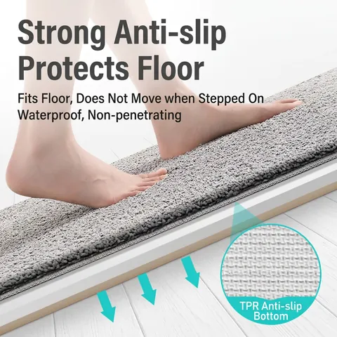 Bath Mat Bathroom Rug Super Absorbent Quick Dry Anti-Slip Soft Thickened Flocked Plush Shaggy Carpet Machine Washable