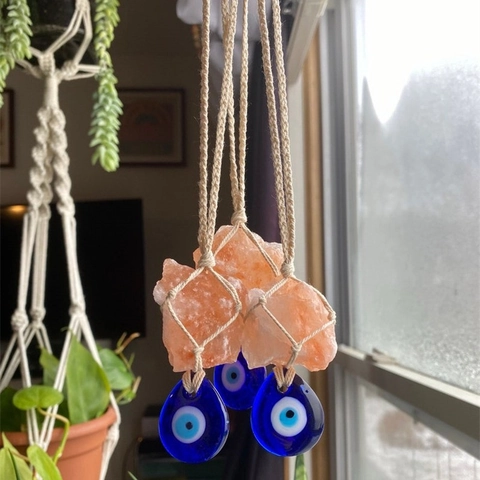 Adorno Colgante Ojo Turco Vidrio Azul Piedra Cristal Rosa Cuerda Tejida Protección Hogar Coche Decoración Bohemio