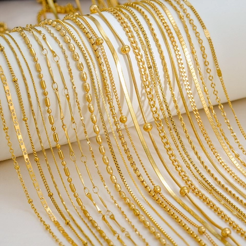 Collier Minimaliste en Acier Inoxydable Plaqué Or 18K Pour Femmes Hommes Chaîne Serpent Box Figaro Curb Bijoux de Mode Accessoire