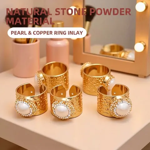 Natural Freshwater Shell Artificial Pearl Ring Geometric Simple Adjustable Open Design Handmade Minimalist Jewelry For Women