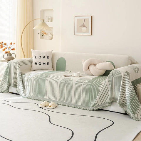 Copridivano Nordico in Ciniglia Jacquard Geometrico Coperta con Frange Moderno Minimalista Reversibile Protezione per Mobili per Soggiorno