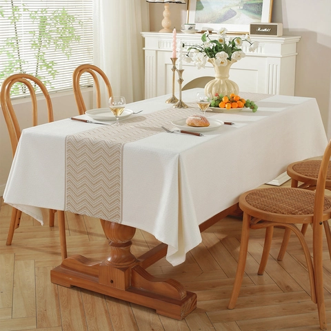 Nappe Rectangulaire en Polyester Jacquard Nordique Motif Feuilles Géométriques Vintage Housse de Table Décorative Anti-poussière pour Salle à Manger Table Basse