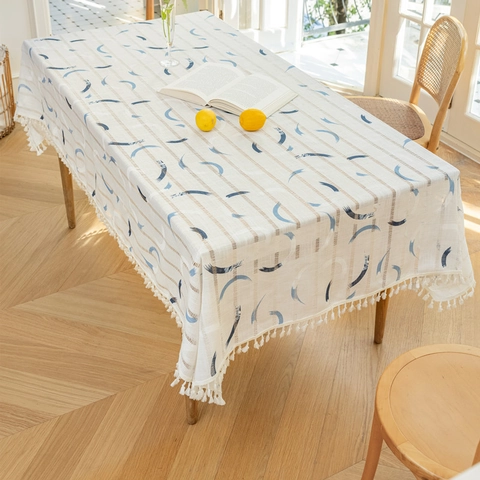 Tovaglia Rettangolare in Poliestere Jacquard Con Nappe a Strisce Geometriche Nordica Minimalista Antipolvere Copritavolo