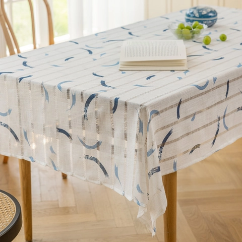 Tovaglia Rettangolare in Poliestere Jacquard Con Nappe a Strisce Geometriche Nordica Minimalista Antipolvere Copritavolo