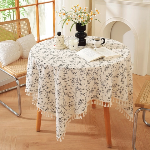 Pastorale 100% Katoenen Bloemen Tafelkleed Met Franjes Crème Zonnebloem Jacquard Bedrukt Rechthoekig Vierkant Eettafel Kleed