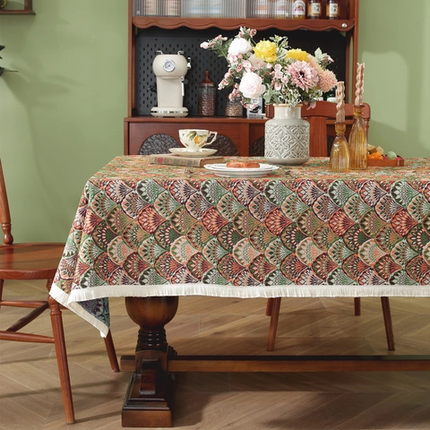 Tovaglia Floreale Jacquard Retrò Americana Con Nappe Rettangolare In Cotone Poliestere Tinto In Filo Copri Tavolo Pranzo