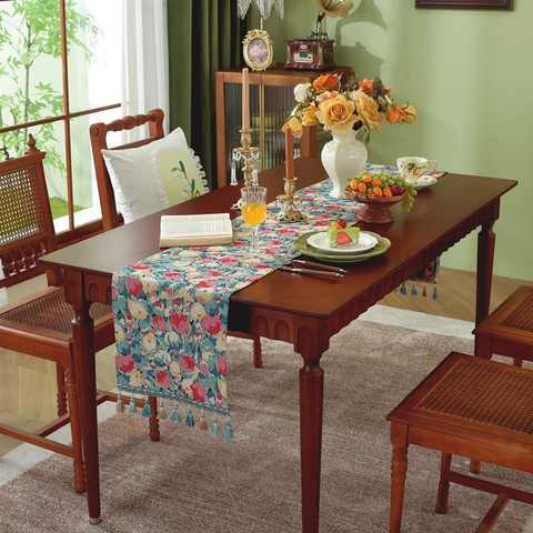 American Vintage Tassel Table Runner Bohemian Jacquard Floral Geometric Decor For Coffee Table TV Cabinet Bed End Flag