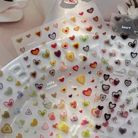 3D Jelly Heart Nail Art Stickers Embossed Multi Color Solid Feeling Trendy Nail Decals DIY Manicure Ornaments Decorative Stickers