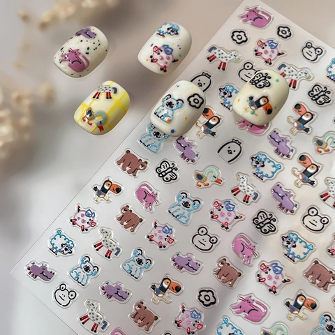 3D Embossed Cute Cartoon Animal Nail Art Stickers Koala Cat Frog Pattern Transparent Relief Manicure Decal Decoration For Women