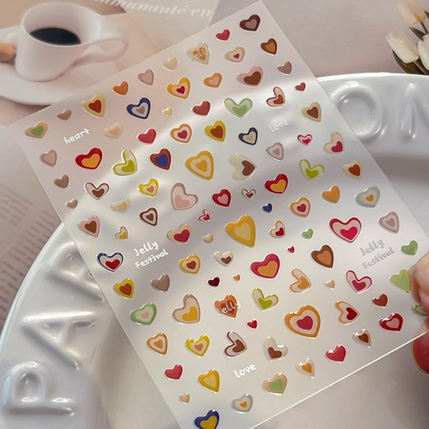 3D Jelly Heart Nail Art Stickers Embossed Multi Color Solid Feeling Trendy Nail Decals DIY Manicure Ornaments Decorative Stickers