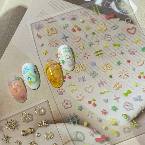 PVC 3D Embossed Nail Art Stickers Jelly Bronzing Line Butterfly Heart Cute Minimalist DIY Nail Art Decals For Women Manicure