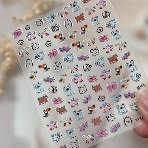 3D Embossed Cute Cartoon Animal Nail Art Stickers Koala Cat Frog Pattern Transparent Relief Manicure Decal Decoration For Women