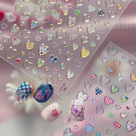 3D Embossed Nail Art Stickers Y2K Heart Star Pattern Self Adhesive Decals Hot Stamping Gold Silver DIY Nail Decoration