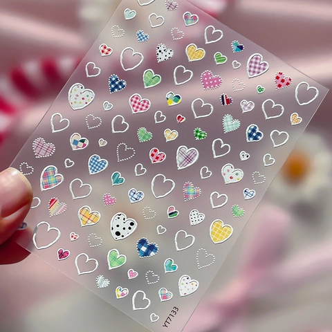 3D Embossed Nail Art Stickers Y2K Heart Star Pattern Self Adhesive Decals Hot Stamping Gold Silver DIY Nail Decoration