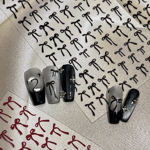 3D Relief Bow Nail Art Stickers Stereoscopic Minimalist Bowknot PVC Nail Decals For Women Fashion Nail Art Accessories