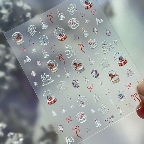 5D Embossed Christmas New Year Nail Art Stickers Snowflake Carousel Laser Glitter Self Adhesive Manicure Decor For Women