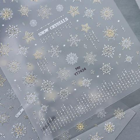 3D Relief Christmas Snowflake Nail Stickers Snow Crystals Hot Stamping White Gold Silver Winter Nail Art Decals For Women Party DIY Decoration