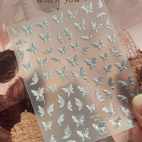 Gold Silver 3D Butterfly Nail Stickers Embossed Metallic Nail Art Decals DIY Manicure Decoration Adhesive Butterfly Charms