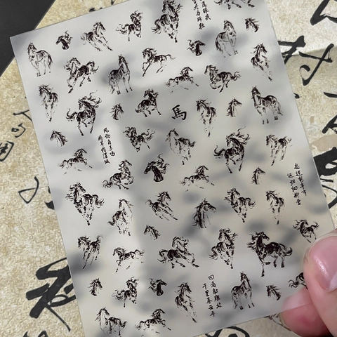 Pegatinas para Uñas de Caballo Estilo Pintura a la Tinta Chino Relieve 5D Calcomanías de Caligrafía para Decoración de Uñas