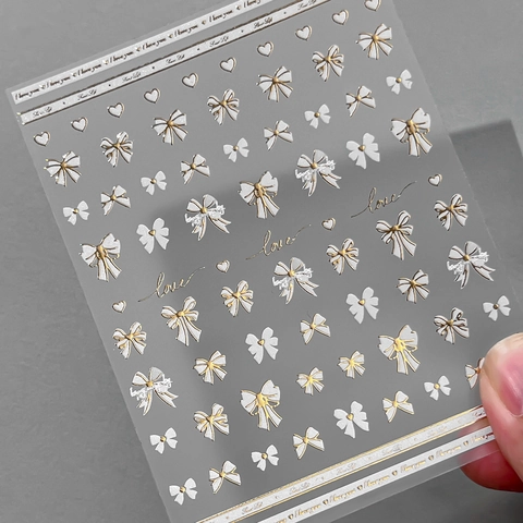 5D Embossed Nail Art Stickers Romantic Bowknot Heart Love Design Self Adhesive Manicure Decals For Women DIY Decoration