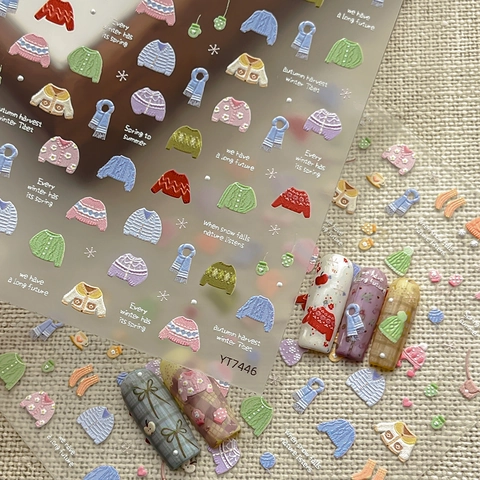 5D Embossed Nail Art Stickers Winter Sweater Theme Self-Adhesive Stereo Relief Design For DIY Manicure Nail Decorations