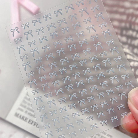 3D Relief Bow Nail Stickers Embossed Jelly Bowknot Decals Self Adhesive Manicure Decoration For Women Girls DIY Nail Art