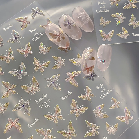 3D Reliëf Vlinder Nagelstickers Iriserend Holografisch Vlinderpatroon Laser Nail Art Decals Voor Vrouwen Decoratie YT7143
