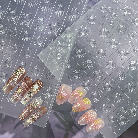 3D Embossed Nail Art Stickers Snowflakes Fireworks Heart Patterns Self Adhesive Nail Decals DIY Manicure Decoration For Women