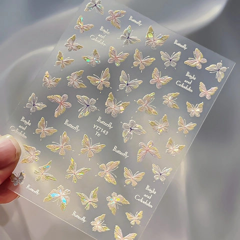 3D Reliëf Vlinder Nagelstickers Iriserend Holografisch Vlinderpatroon Laser Nail Art Decals Voor Vrouwen Decoratie YT7143