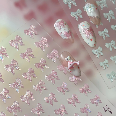 3D Embossed Bowknot Nail Art Stickers Holographic Laser Jelly Shell Light Bow Decals For Manicure Decoration Women Jewelry