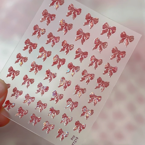 3D Embossed Bowknot Nail Art Stickers Holographic Laser Jelly Shell Light Bow Decals For Manicure Decoration Women Jewelry