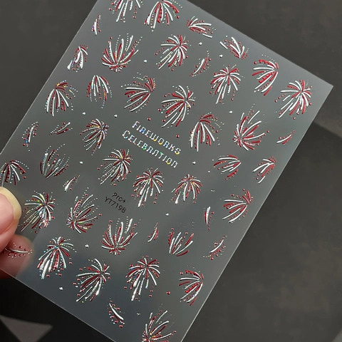 3D Embossed Fireworks Celebration Nail Art Stickers Gold Silver Red Laser Relief Nail Decals For New Year Party Women Decoration