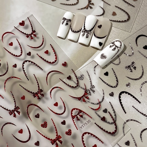 3D Embossed Nail Art Stickers Bowknot Heart Houndstooth French Style Retro Manicure Decals DIY Nails Decoration For Women