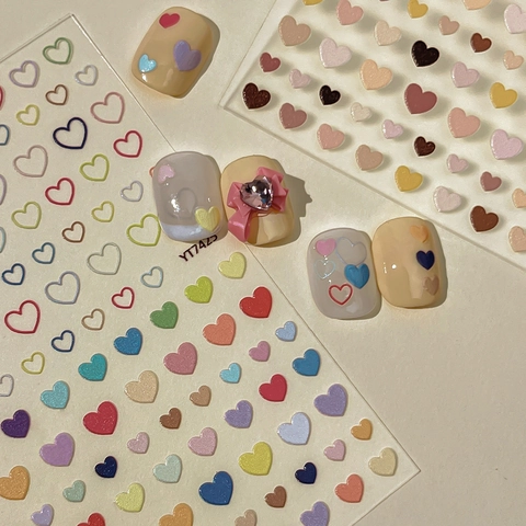 3D Relief Heart Nail Stickers Self Adhesive Heart Design Nail Art Decals For Women DIY Manicure Decoration Macaron Black White Stickers