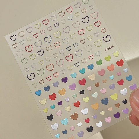 3D Relief Heart Nail Stickers Self Adhesive Heart Design Nail Art Decals For Women DIY Manicure Decoration Macaron Black White Stickers