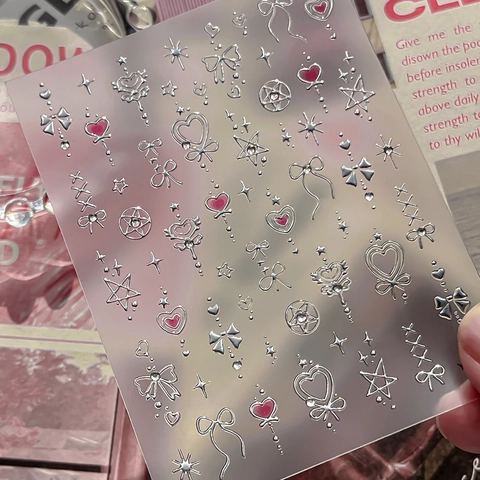 3D 5D Embossed Nail Art Stickers Magical Girl Style Hearts Stars Bows Decorative Manicure Decals For Women Sweet Design