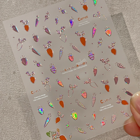Cute 3D Embossed Carrot Nail Art Stickers Gold Silver Foil Self Adhesive DIY Decals For Women Manicure Decoration