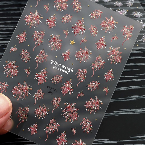 3D Laser Firework Nail Stickers For Women Glitter Gold Silver Red Firework Star Nail Art Decals For Party Celebration Festive Nail Decoration