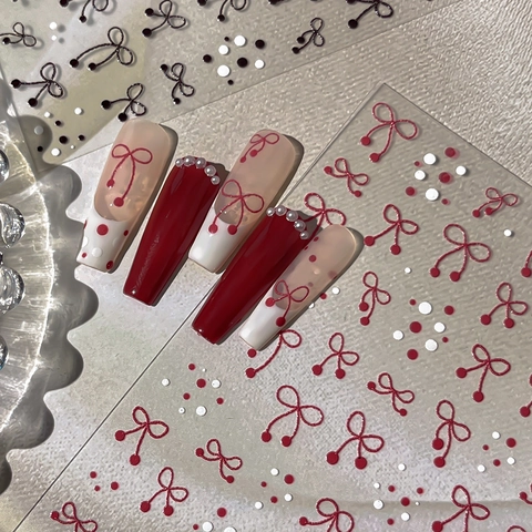 5D Embossed Bowknot Nail Stickers Sweet Elegant Bow Polka Dot Manicure Decoration Decals For Women DIY Nail Art Accessories